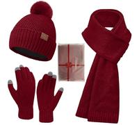 CheChury Gorro Bufanda Guantes Set para Mujer Invierno Termicos Gorro de Punto Beanie 3-in-1 Suaves Conjunto de Punto Bufanda Gorro Regalos Conjunto Táctil Guantes Calentadores Esquí Deportes al Aire