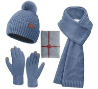 CheChury Gorro Bufanda Guantes Set para Mujer Invierno Termicos Gorro de Punto Beanie 3-in-1 Suaves Conjunto de Punto Bufanda Gorro Regalos Conjunto Táctil Guantes Calentadores Esquí Deportes al Aire