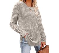CheChury Jerséis para Mujer Cuello Redondo Sudaderas Tops de Manga Larga Jersey Punto Otoño Suéter Ligero Túnica de Manga Larga Camisa Elástico Pullover Casual Camisetas Invierno Blusas