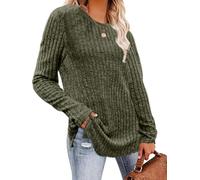 CheChury Jerséis para Mujer Cuello Redondo Sudaderas Tops de Manga Larga Jersey Punto Otoño Suéter Ligero Túnica de Manga Larga Camisa Elástico Pullover Casual Camisetas Invierno Blusas