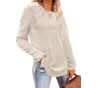 CheChury Jerséis para Mujer Cuello Redondo Sudaderas Tops de Manga Larga Jersey Punto Otoño Suéter Ligero Túnica de Manga Larga Camisa Elástico Pullover Casual Camisetas Invierno Blusas