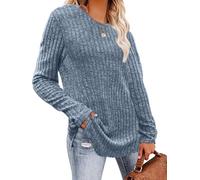 CheChury Jerséis para Mujer Cuello Redondo Sudaderas Tops de Manga Larga Jersey Punto Otoño Suéter Ligero Túnica de Manga Larga Camisa Elástico Pullover Casual Camisetas Invierno Blusas