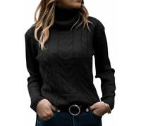CheChury Jersey de Punto de Cuello Alto para Mujer Elegante Suéter Manga Larga Cómodo Elástico de Corte Patrón de Cable Jersey Cable Knitted Lana Casual Suéter Cuello Redondo Pullover