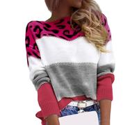 CheChury Jerseys De Punto para Mujer Casual Suéteres de Mujer Sweatshirt Invierno Manga Larga Cuello Redondo Suéter de Bloque de Color Rayas Patchwork Jerséis de Punto Suéteres Sueltos Tops