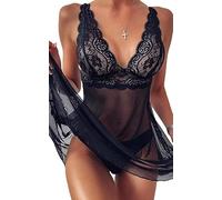CheChury Mujer Camisón Conjunto de Lencería Halter Abierto Posterior Babydoll Encaje Ropa Interior Sexy Transparente Mujer Lingerie Escotado por Detrás Lace Ropa de Dormir Atractivo Body de Lace