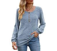 CheChury Mujer Jerséis Cuello Redondo Túnica de Manga Larga Tops Mujer Botones Sudadera Tops Otoño Jersey Punto Suéter Ligero Camisetas de Manga Larga Camisa Elástico Pullover Casual Invierno Blusas