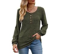 CheChury Mujer Jerséis Cuello Redondo Túnica de Manga Larga Tops Mujer Botones Sudadera Tops Otoño Jersey Punto Suéter Ligero Camisetas de Manga Larga Camisa Elástico Pullover Casual Invierno Blusas