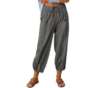 CheChury Mujer Pantalones de Lino Anchos Verano Pantalones Casual Pantalon Frescos Cintura Alta Pantalones Cortos 7/8 Palazzo Pants Pantalones de Playa Largos Suelto Pantalón Ligeros y Cómodos Yoga