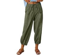 CheChury Mujer Pantalones de Lino Anchos Verano Pantalones Casual Pantalon Frescos Cintura Alta Pantalones Cortos 7/8 Palazzo Pants Pantalones de Playa Largos Suelto Pantalón Ligeros y Cómodos Yoga