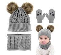CheChury Niños Sombrero y Bufanda Conjunto Unisex Niña Invierno Guantes Bebé Beanie Gorros con Pompon Y Bufanda de Punto otoño Tejido Cuello Redondo para 0-24 Meses