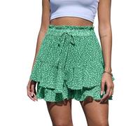 CheChury Pantalón Corto Mujer Fluidos Gasa Shorts Corto Falda Volante Alta Cintura Shorts Mujer Verano Estampado Floral Pantalones Cortos Casual con Cordón Bermudas Playa Boho Volante