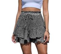 CheChury Pantalón Corto Mujer Fluidos Gasa Shorts Corto Falda Volante Alta Cintura Shorts Mujer Verano Estampado Floral Pantalones Cortos Casual con Cordón Bermudas Playa Boho Volante
