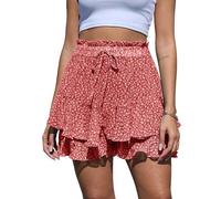 CheChury Pantalón Corto Mujer Fluidos Gasa Shorts Corto Falda Volante Alta Cintura Shorts Mujer Verano Estampado Floral Pantalones Cortos Casual con Cordón Bermudas Playa Boho Volante