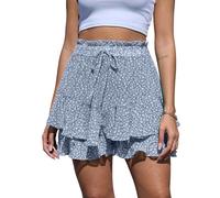 CheChury Pantalón Corto Mujer Fluidos Gasa Shorts Corto Falda Volante Alta Cintura Shorts Mujer Verano Estampado Floral Pantalones Cortos Casual con Cordón Bermudas Playa Boho Volante