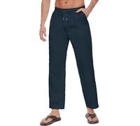 CheChury Pantalon Lino Hombre Verano Largo Pantalones Casual Bolsillos Laterales Cintura Elástica con Cordón Playa Yoga Pantalon Anchos Ligeros Pantalones de Lino para Hombre para la Playa