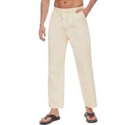 CheChury Pantalon Lino Hombre Verano Largo Pantalones Casual Bolsillos Laterales Cintura Elástica con Cordón Playa Yoga Pantalon Anchos Ligeros Pantalones de Lino para Hombre para la Playa