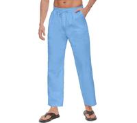 CheChury Pantalon Lino Hombre Verano Largo Pantalones Casual Bolsillos Laterales Cintura Elástica con Cordón Playa Yoga Pantalon Anchos Ligeros Pantalones de Lino para Hombre para la Playa