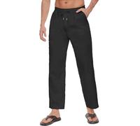 CheChury Pantalon Lino Hombre Verano Largo Pantalones Casual Bolsillos Laterales Cintura Elástica con Cordón Playa Yoga Pantalon Anchos Ligeros Pantalones de Lino para Hombre para la Playa