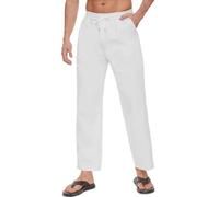 CheChury Pantalon Lino Hombre Verano Largo Pantalones Casual Bolsillos Laterales Cintura Elástica con Cordón Playa Yoga Pantalon Anchos Ligeros Pantalones de Lino para Hombre para la Playa
