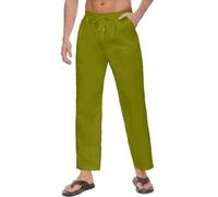CheChury Pantalon Lino Hombre Verano Largo Pantalones Casual Bolsillos Laterales Cintura Elástica con Cordón Playa Yoga Pantalon Anchos Ligeros Pantalones de Lino para Hombre para la Playa