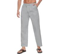 CheChury Pantalon Lino Hombre Verano Largo Pantalones Casual Bolsillos Laterales Cintura Elástica con Cordón Playa Yoga Pantalon Anchos Ligeros Pantalones de Lino para Hombre para la Playa