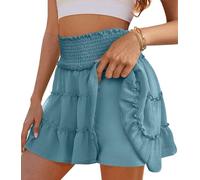 CheChury Pantalones Cortos para Mujer Pata Ancha Shorts con Volantes Suelta Casuales Falda Pantalon Sexy Boho Mini Falda Plisada de Cintura Alta Elástico y Bohemia Flotante Playa Vacaciones