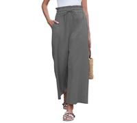 CheChury Pantalones de Lino Mujeres Verano Pantalones Cintura Alta Casual Pantalon Sólido Suelto Pantalón Pierna Recta Palazzo Pantalones de Playa Yoga Pantalones Pierna Ancha Pantalon con Bolsillos