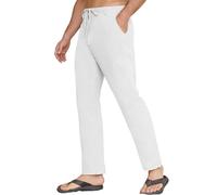 CheChury Pantalones Lino Hombre Verano Pantalones Largos con Bolsillos Casual Pantalone Anchos Pierna Estrecha Cintura Elástica Pantalón Lino Algodón Playa Pantalón Verano Hombre Vacaciones Playa