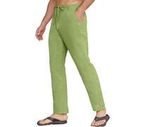 CheChury Pantalones Lino Hombre Verano Pantalones Largos con Bolsillos Casual Pantalone Anchos Pierna Estrecha Cintura Elástica Pantalón Lino Algodón Playa Pantalón Verano Hombre Vacaciones Playa