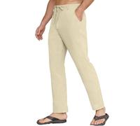 CheChury Pantalones Lino Hombre Verano Pantalones Largos con Bolsillos Casual Pantalone Anchos Pierna Estrecha Cintura Elástica Pantalón Lino Algodón Playa Pantalón Verano Hombre Vacaciones Playa