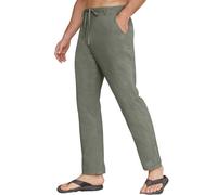 CheChury Pantalones Lino Hombre Verano Pantalones Largos con Bolsillos Casual Pantalone Anchos Pierna Estrecha Cintura Elástica Pantalón Lino Algodón Playa Pantalón Verano Hombre Vacaciones Playa