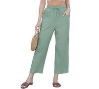 CheChury Pantalones Mujer Verano Lino Pantalones Muselinas Causal Cómodos Cintura Alta Elástico Pantalón Rectos Ligero Casuales Flojo Pantalón Anchos con Bolsillos Cordón Pants Playa Baggy Vacaciones