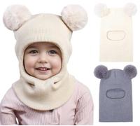 CheChury Pasamontañas Térmicos de Invierno Niño Niñas Bebés Gorro de Punto | Bebé Niño Niña Capucha Cálido Suave Invierno Sombreros y Bufandas con Doble Pompón para Pequeños Niños Niñas 1-6 Años