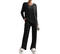 CheChury Pijamas Mujer Invierno Conjuntos de Ropa de Descanso Acanalada Mujer Conjunto Loungewear de Manga Larga Camiseta y Pantalón Holgado Mujer Pijama Algodón Otoño Conjunto Chándal de 2 Piezas