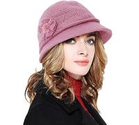 CheChury Sombrero Invierno Cálido Gorro de Punto con Forro Polar, Boina Vintage de Lana, Elegante Gorro Francés para Mujeres, Crochet Suave para Otoño