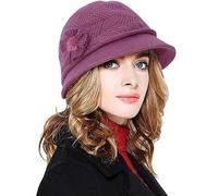 CheChury Sombrero Invierno Cálido Gorros de Punto Forro Polar Gorro de Invierno Boina de Punto Vintage Lana Sombrero Elegante Gorro Francés Sombreros de Punto Mujeres Crochet Suave Otoño