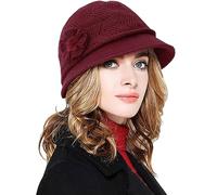 CheChury Sombrero Invierno Cálido Gorros de Punto Forro Polar Gorro de Invierno Boina de Punto Vintage Lana Sombrero Elegante Gorro Francés Sombreros de Punto Mujeres Crochet Suave Otoño