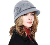 CheChury Sombrero Invierno Cálido Gorros de Punto Forro Polar Gorro de Invierno Boina de Punto Vintage Lana Sombrero Elegante Gorro Francés Sombreros de Punto Mujeres Crochet Suave Otoño