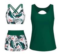 CheChury Tankinis Mujer 3 Piezas Sport Traje de Baño Mujer Push Up Swimwear Bañadores 3 Piezas Deportivos Conjuntos de Tankinis con Boyshort Reductor Vientre Plano Bañador Tallas Grandes Ropa Playa