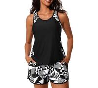 CheChury Tankinis Mujer Tallas Grandes Traje de Baño 2 Piezas Bañador Reductor Vientre Plano Bikini Push Up con Shorts Conjuntos de Tankini Sport Bañadores Dos Piezas Deportivos Mujer Natacion Playa
