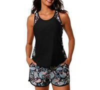 CheChury Tankinis Mujer Tallas Grandes Traje de Baño 2 Piezas Bañador Reductor Vientre Plano Bikini Push Up con Shorts Conjuntos de Tankini Sport Bañadores Dos Piezas Deportivos Mujer Natacion Playa