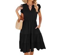 CheChury Vestido Bohemio de Verano Sin Mangas con Volantes, Cuello en V Casual Elegante, A-Line Midi Suelto con Bolsillos para Playa y Vacaciones