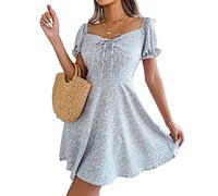 CheChury Vestido Mujer Verano Manga A-Line Corta Casual Cuello en V Playa Informal Vestido de Oscilación Holgado Cocktail Sundress Fiesta Maxi