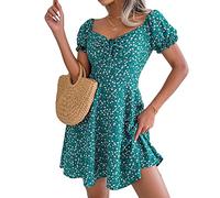 CheChury Vestido Mujer Verano Manga A-Line Corta Casual Cuello en V Playa Informal Vestido de Oscilación Holgado Cocktail Sundress Fiesta Maxi