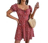 CheChury Vestido Mujer Verano Manga Corta A-Line Corto Casual Rosa Roja