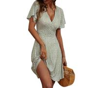 CheChury Vestido Verano para Mujer Largo Midi Estampado Flora Bohemio Casuales Manga Corta Vestidos de Playa Ruched Hem Casual Cuello en V T Shirt Vestidos línea A Boho Fiesta Vestido de Vacaciones