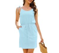 CheChury Vestidos Bohemio Corto para Mujer Casual Vestidos Playeros Verano Vestido Corto Sin Mangas Bodycon Vestidos de Tirantes Cómodo Vestido Casual Cortas Chic de Playa Vacaciones con Bolsillos