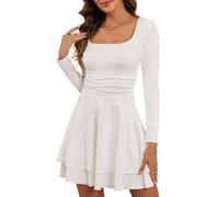 CheChury Vestidos de Fiesta Mujer Elegantes Vestidos Corto Mujer Mini Vestido Manga Larga Sexy Volante Dobladillo Cuello Cuadrado Vestido de Cóctel Nochevieja Invitada Boda Fin de Año Graduacion