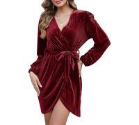 CheChury Vestidos de Terciopelo de Fiesta Mujer Terciopelo Elegante V-Cuello Manga Larga Bodycon Vestido Maxi Sexy de Vestido Ajustado Otoño Invierno Midi Vestidos Minivestido Coctel Navidad