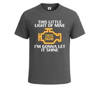 Check Engine Light Racer - Camiseta novedosa para hombre, Camiseta gris con estampado blanco, XL